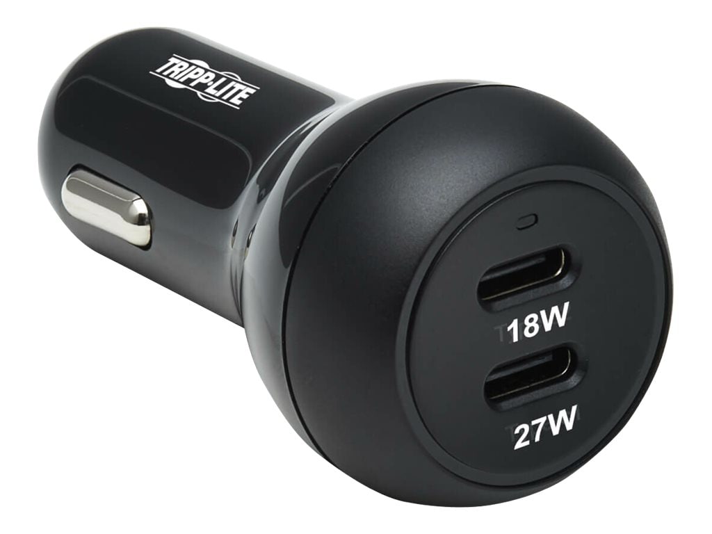 Tripp Lite USB-C Car Charger Dual-Port with 45W PD Charging - USB-C (27W), USB-C (18W), Black car power adapter - 24 pin