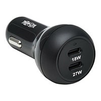 Tripp Lite USB Car Charger Dual-Port 45W Charging USB C 27W and 18W Black