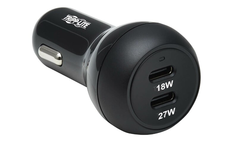 Lite USB Car Charger Dual-Port Charging USB C 27W and 18W Black - - -