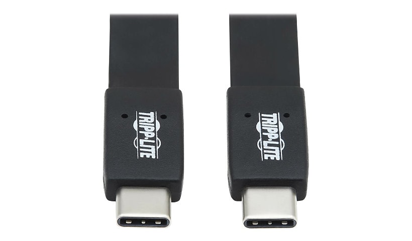 Tripp Lite USB C Flat Cable (M/M) - USB 3.1 Gen 2 (10 Gbps), 5A Rating, Thunderbolt 3 Compatible, Black, 0.4 m - USB-C