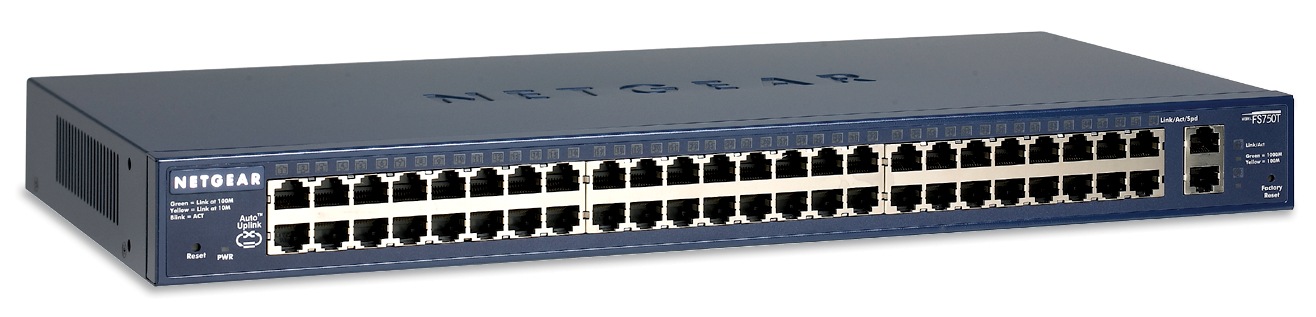 NETGEAR FS750T 48-port 10/100Mbps + 2 Gigabit Ports
Smart Switch