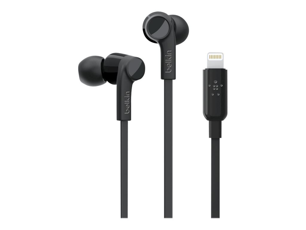 Belkin Earbuds with Microphone - 44in Lightning Connector Cable - Silicone Ear Tips - Headphones - Black