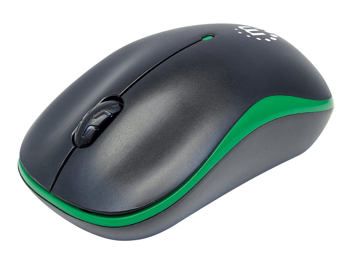 Manhattan Success Wireless Mouse, Black/Green, 1000dpi, 2.4Ghz (up to 10m), USB, Optical, Three Button with Scroll