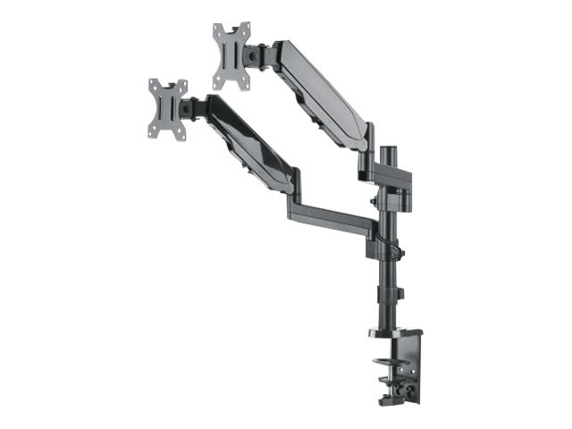 Manhattan TV & Monitor Mount, Desk, Full Motion (Gas Spring), 2 screens, Screen Sizes: 10-27", Black, Clamp or Grommet