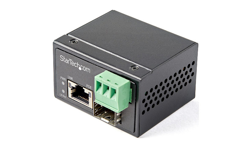 StarTech.com PoE+ Industrial Fiber to Ethernet Media Converter 30W - SFP to RJ45 - SM/MM Fiber to Gigabit Copper Mini