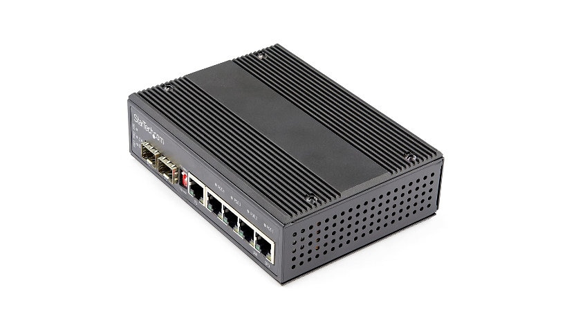 Startech.com Industrial 6 Port Gigabit Ethernet Switch 4PoE RJ45 +2SFP Slots 30W 12-48VDC -40 to 75C