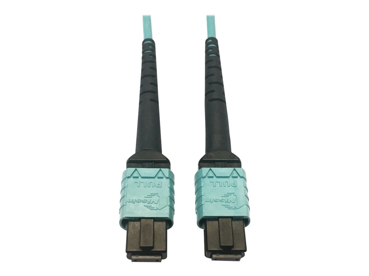 Tripp Lite 400G MTP/MPO Multimode OM4 Plenum-Rated Fiber Cable, 24F MTP/MPO-PC to 24F MTP/MPO-PC, Aqua, 5M - network