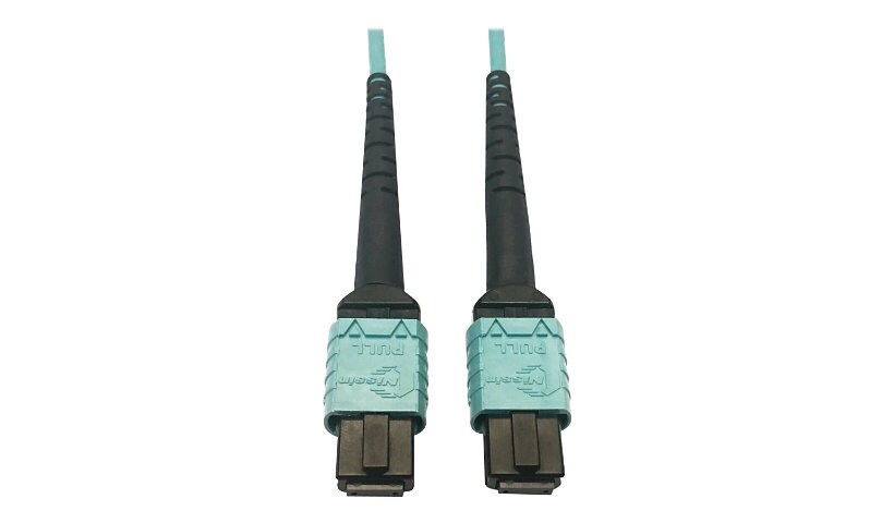 Tripp Lite 400G MTP/MPO Multimode OM4 Plenum-Rated Fiber Cable, 24F MTP/MPO-PC to 24F MTP/MPO-PC, Aqua, 5M - network