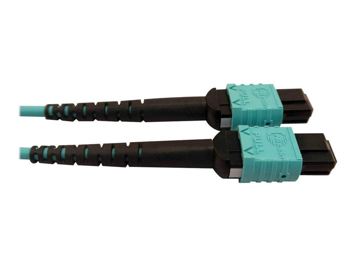 Thumbnail 3 of 5 for Tripp Lite 400G MTP/MPO Multimode OM4 Plenum-Rated Fiber Cable, 24F MTP/MPO-PC to (x2) 12F MTP/MPO-PC, Aqua, 5M -