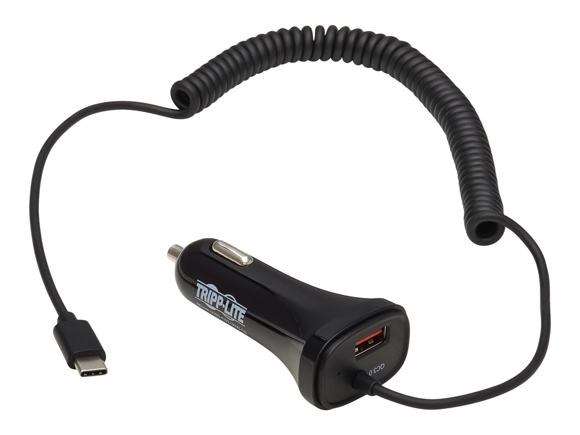 Tripp Lite USB Car Charger Dual Port 30W USB-A & USB C w Coiled Cord 6ft  car power adapter - 24 pin USB-C - 30 Watt