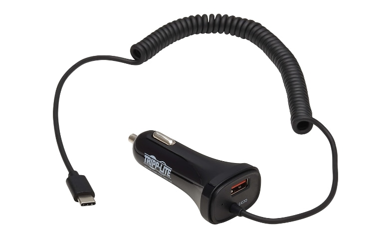 Tripp Lite USB Car Charger Dual Port 30W USB-A & USB C w Coiled Cord 6ft  car power adapter - 24 pin USB-C - 30 Watt