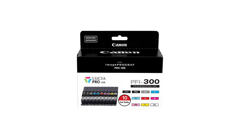 Canon PFI-300 10-Color Ink Value Pack - 10-pack - gray, yellow, cyan, magenta, red, matte black, photo black, photo