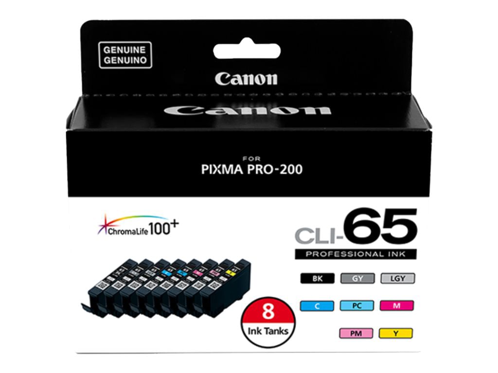 4215C007 (CLI-65) Ink, Black/Cyan/Gray/Light Gray/Magenta/Photo Cyan/Photo Magenta/Yellow, 8/Pack
