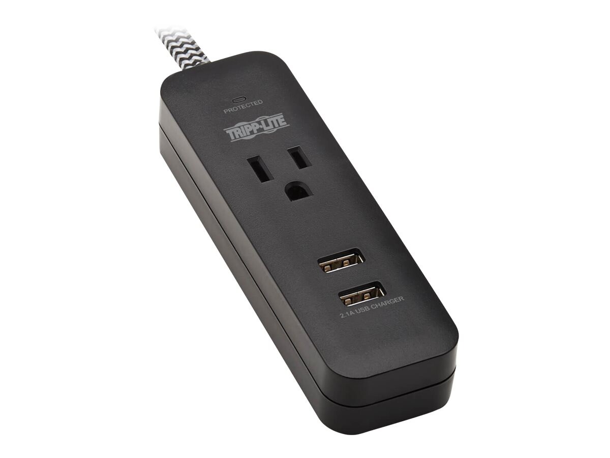 Eaton Tripp Lite Series 1-Outlet Surge Protector with 2 USB Ports 2.1A Shared 4 ft. Cord, 5-15P Plug, 450 Joules, Black