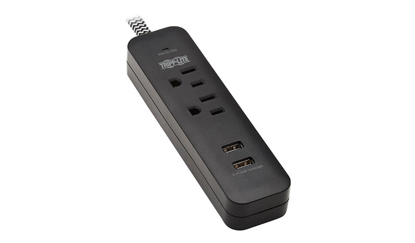 Tripp Lite Surge Protector Power Strip 2-Outlet w 2 USB Ports 2.1A 6ft Cord