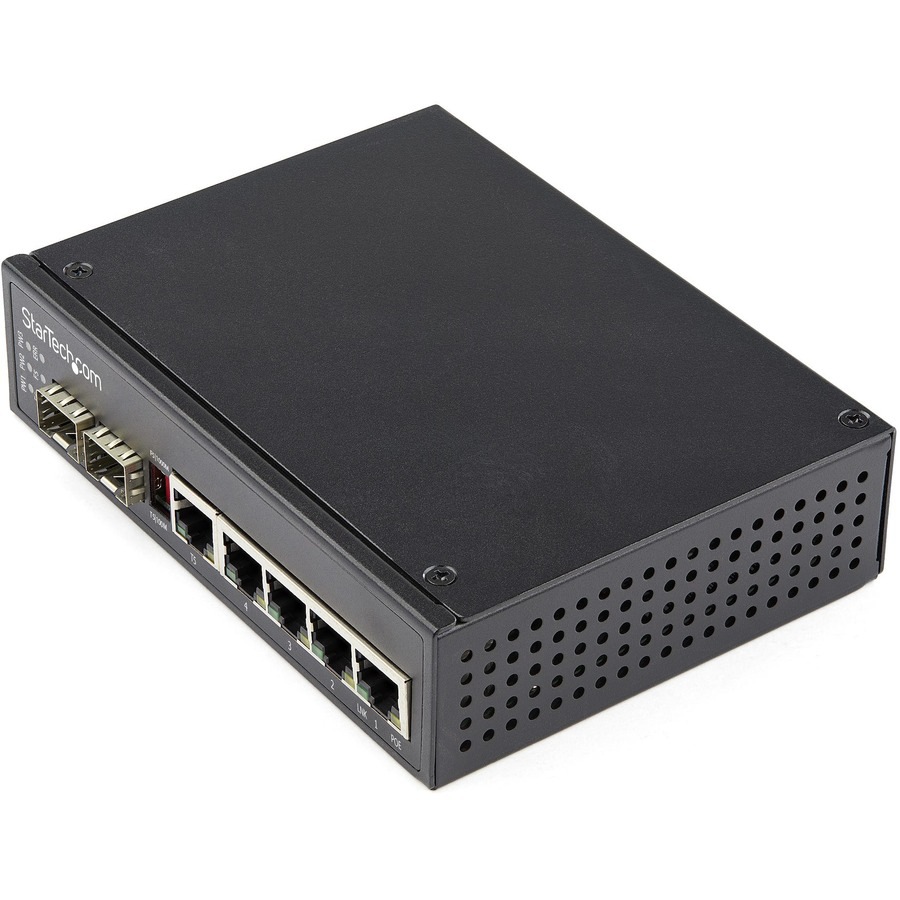 StarTech.com Industrial 6 Port Gigabit Ethernet Switch 4 PoE RJ45 +2 SFP Sl