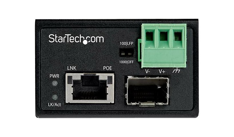 StarTech.com PoE+ Industrial Fiber to Ethernet Media Converter 30W - SFP to RJ45 - SM/MM Fiber to Gigabit Copper Mini