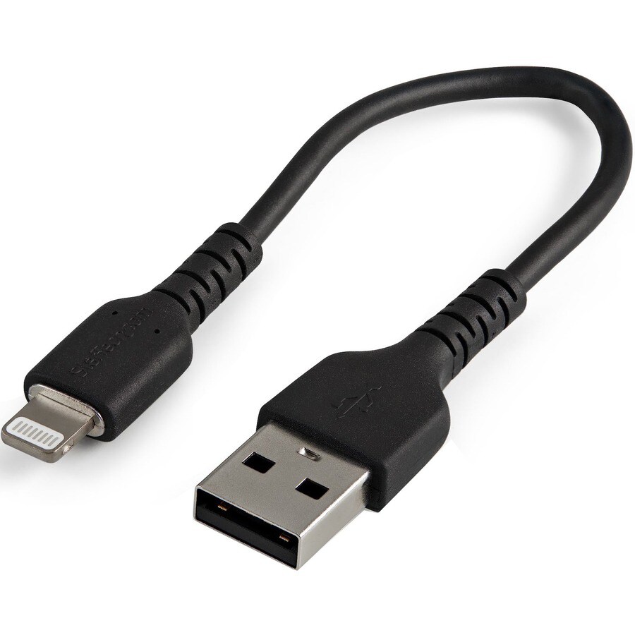 StarTech.com 6 inch/15cm Durable Black USB-A to Lightning Cable, Rugged Hea