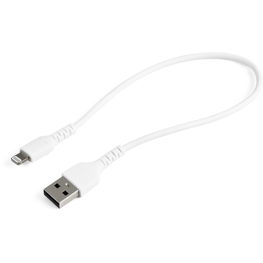 StarTech.com 12inch/30cm Durable White USB-A to Lightning Cable, Rugged Hea