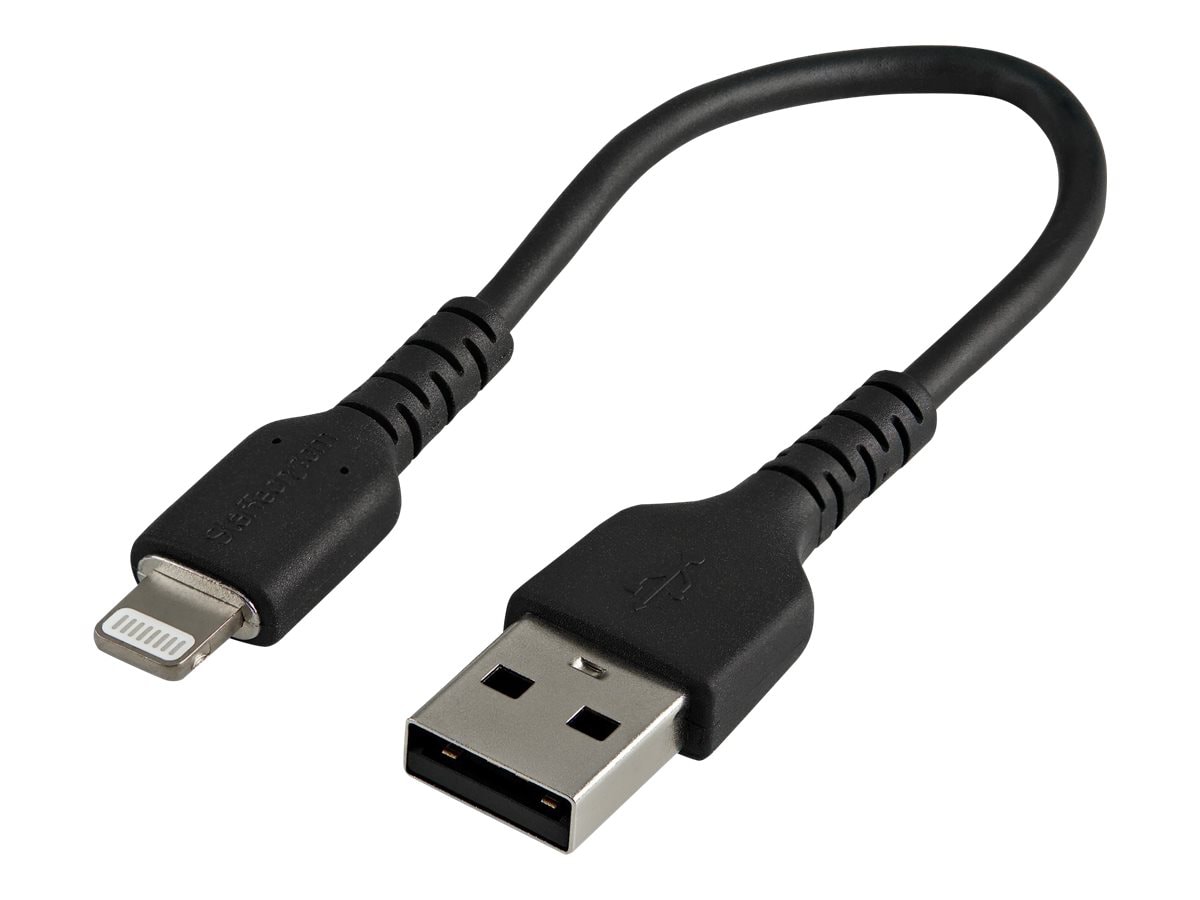 StarTech.com 6 inch/15cm Durable Black USB-A to Lightning Cable, Rugged Heavy Duty Charging/Sync Cable for Apple