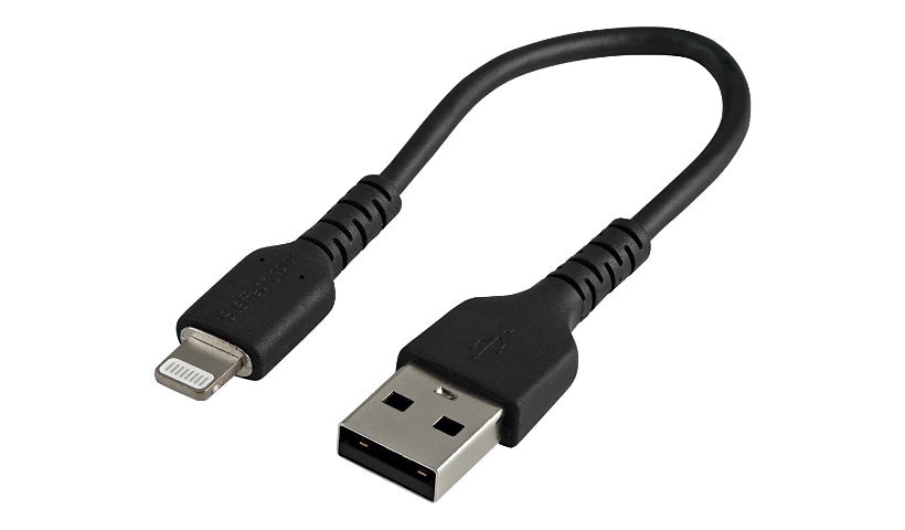 StarTech.com 6 inch/15cm Durable Black USB-A to Lightning Cable, Rugged Heavy Duty Charging/Sync Cable for Apple