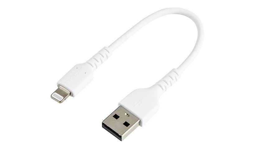 StarTech.com 6 inch/15cm Durable White USB-A to Lightning Cable, Rugged Heavy Duty Charging/Sync Cable for Apple