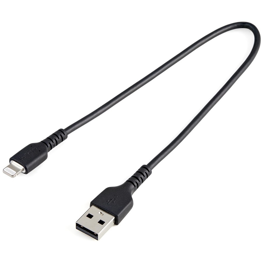 StarTech.com 12inch/30cm Durable Black USB-A to Lightning Cable, Rugged Hea