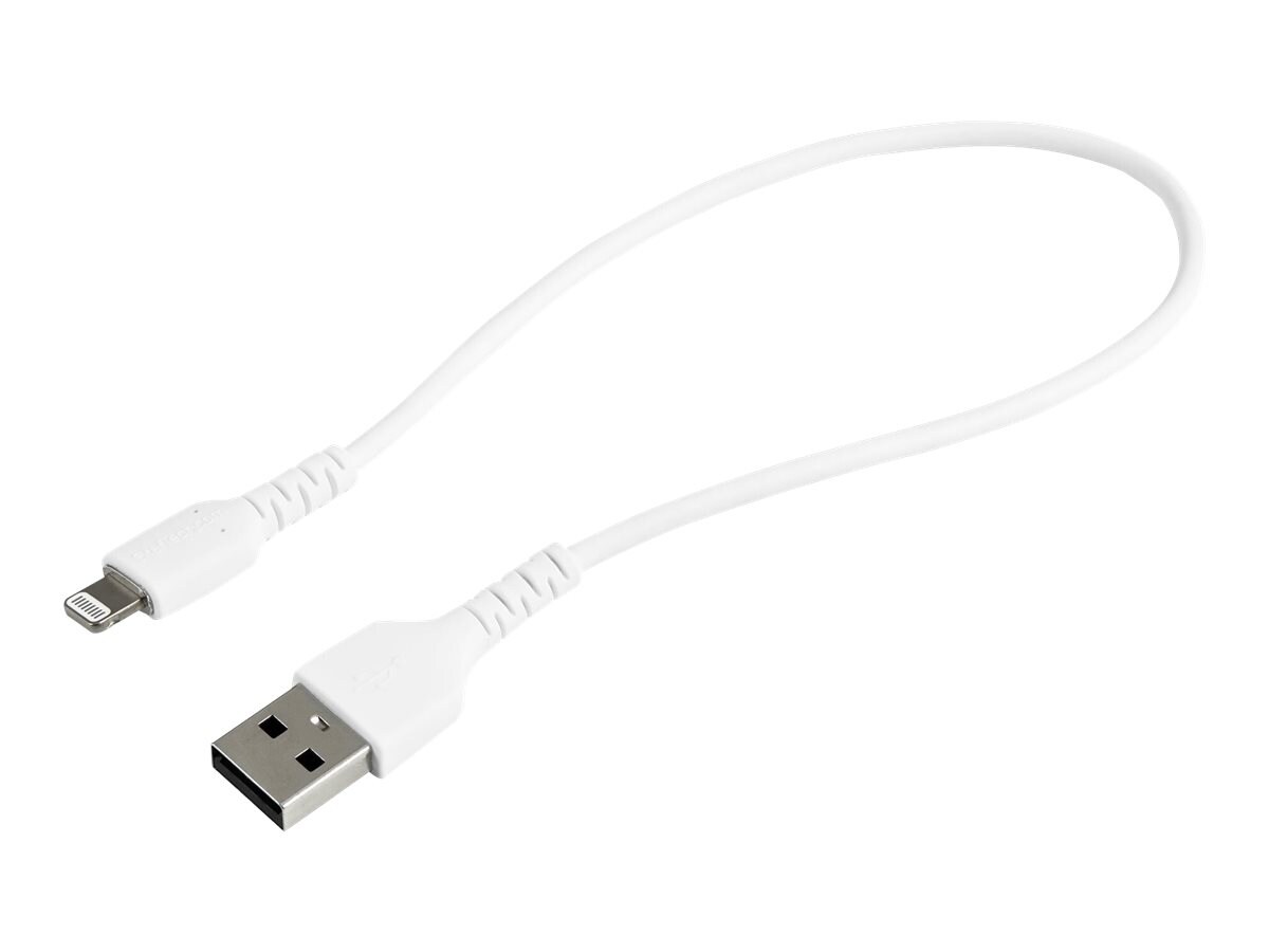 StarTech.com 12inch/30cm Durable White USB-A to Lightning Cable, Rugged Heavy Duty Charging/Sync Cable for Apple