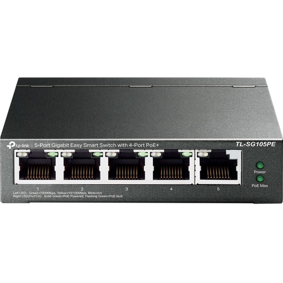 TP-Link 5 Port Easy Smart Gigabit PoE Switch (TL-SG105PE) 4 PoE+ Port @65W