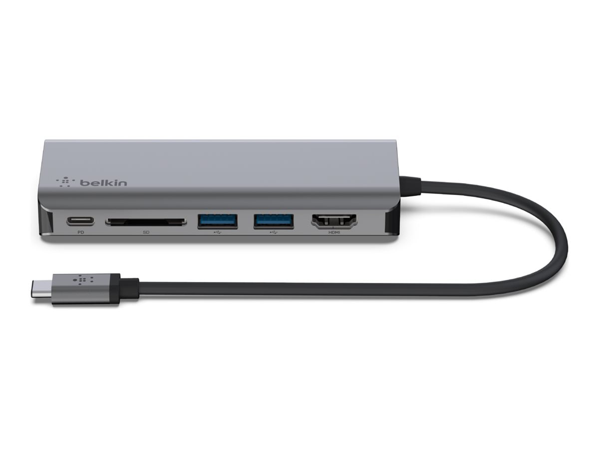 Belkin USB C 6-in-1 MultiPort Adapter with 4K HDMI, USB-C 100W PD, USB A, Gigabit Ethernet Ports, SD Slot