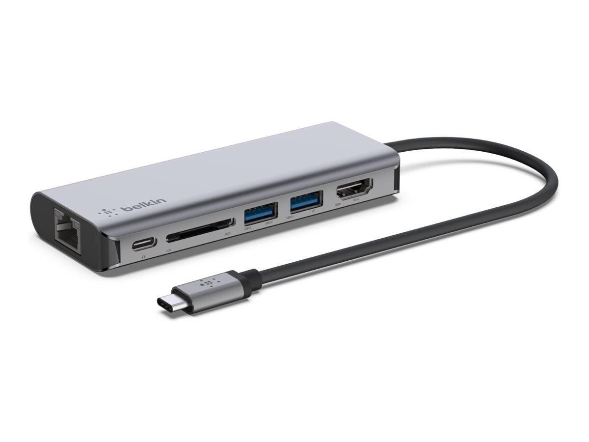 Thumbnail 2 of 10 for Belkin 6-Port USB-C Hub - USB-C to 2xUSB-A,1xUSB-C, 1xEthernet, 1x4K HDMI - 5 Gbps - 100W - Docking Station - Grey