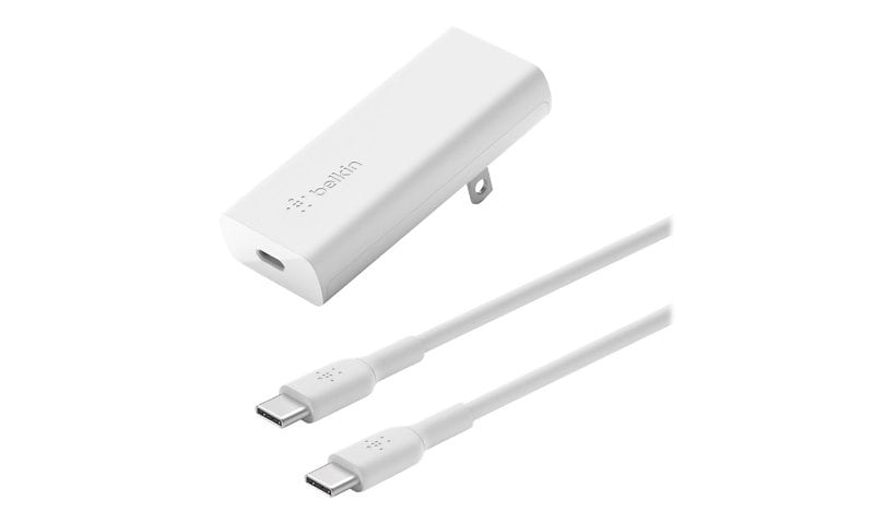 Belkin 20W Portable GaN Wall Charger - 1xUSB-C (20W) - with USB-C to USB-C Cable - Power Adapter - White