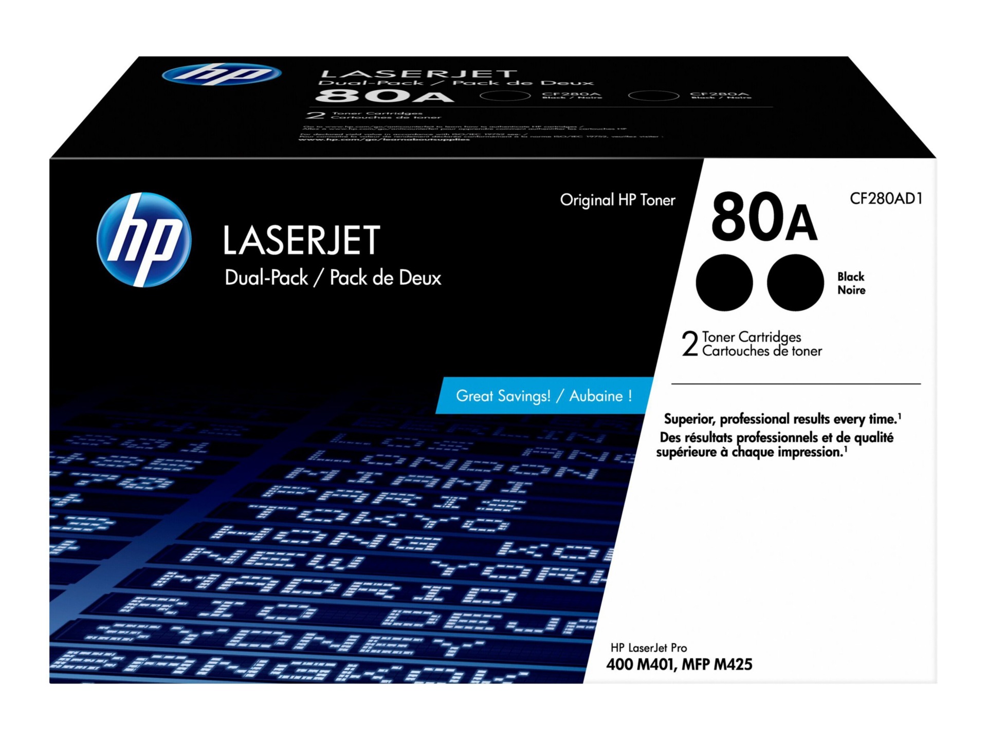 HP 80A (CF280AD1) Original Laser Toner Cartridge - Black - 2 / Carton