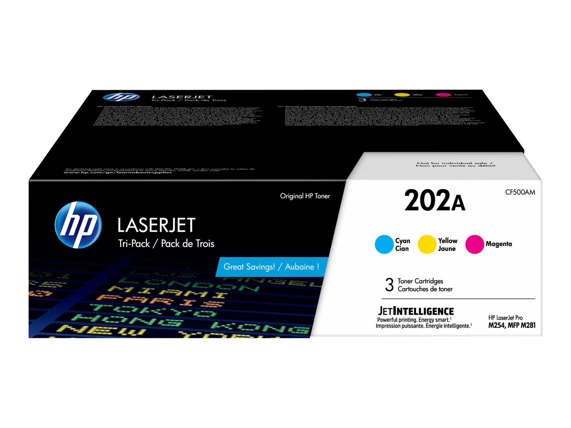 HP 202A (CF500AM) Original Laser Toner Cartridge - Cyan, Magenta, Yellow - 3 / Carton