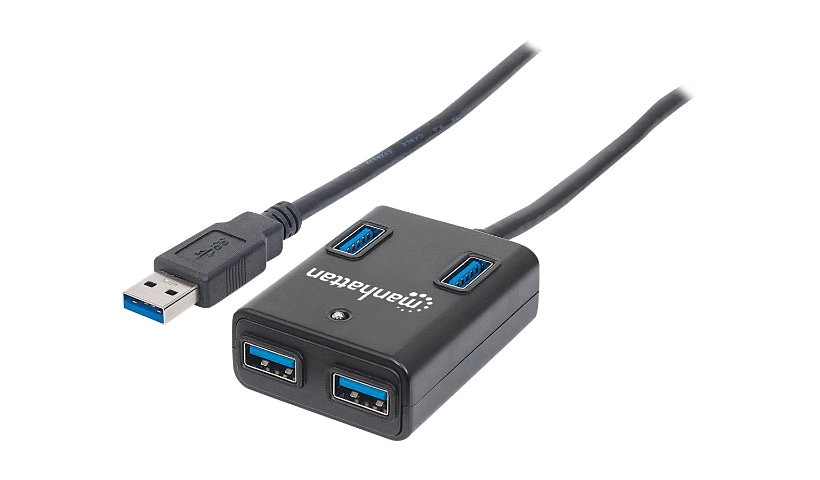 Manhattan USB-A 4-Port Hub, 4x USB-A Ports, 5 Gbps (USB 3,2 Gen1 aka USB 3.0), Bus Power, Fast charging x1 Port up to
