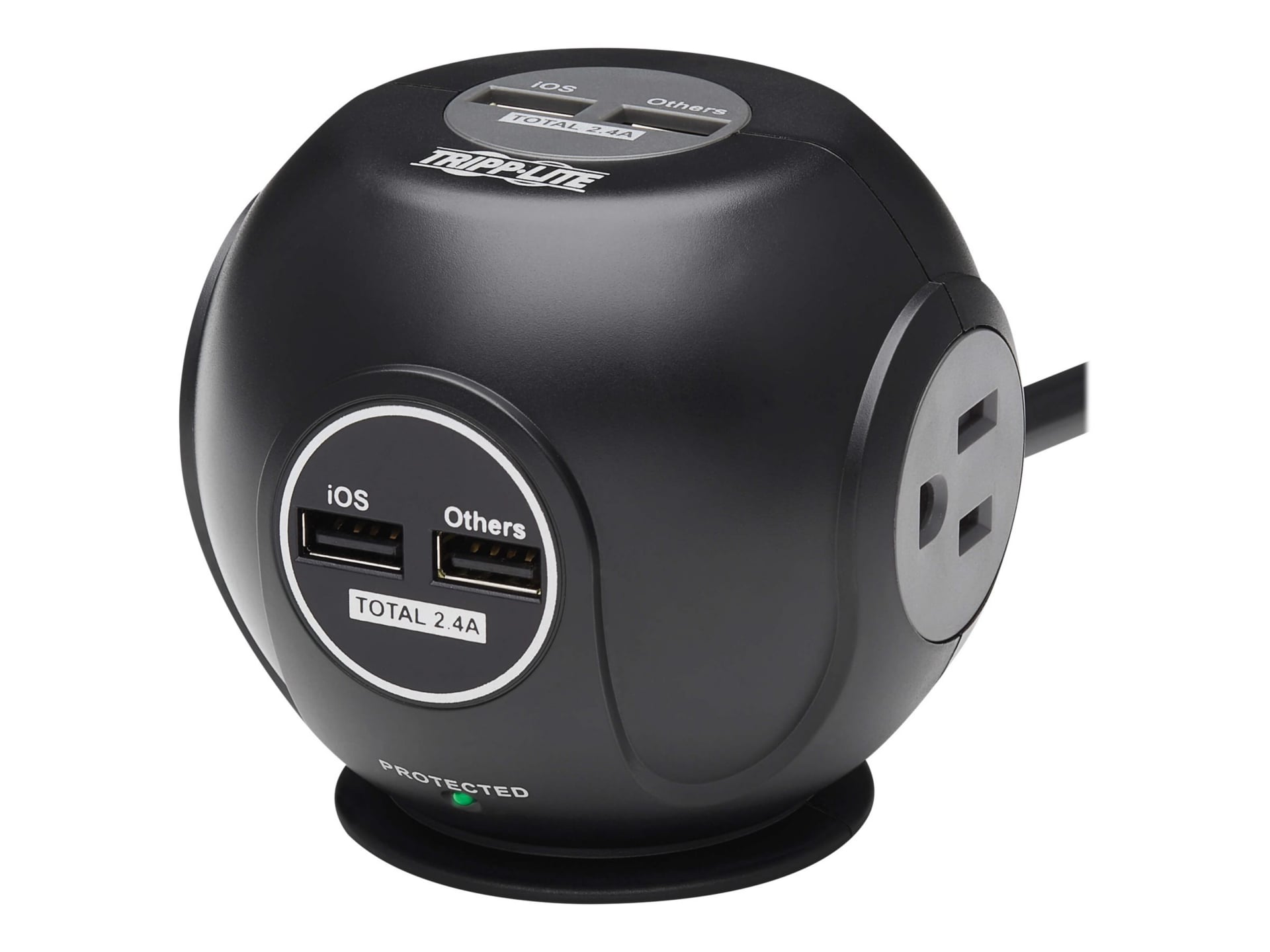 Tripp Lite Spherical Surge Protector, 3-Outlet, 4 USB Ports (4.8A Shared) - 6-ft. (1.83 m) Cord, 5-15P Plug, 540 Joules,