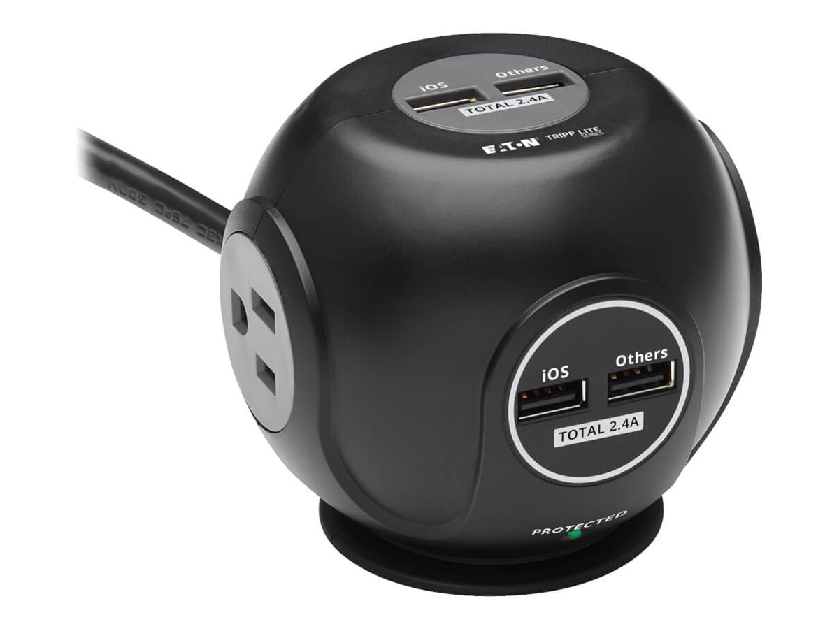 Tripp Lite Surge Protector 3-Outlet 4 USB Ports Spherical Black 6ft Cord