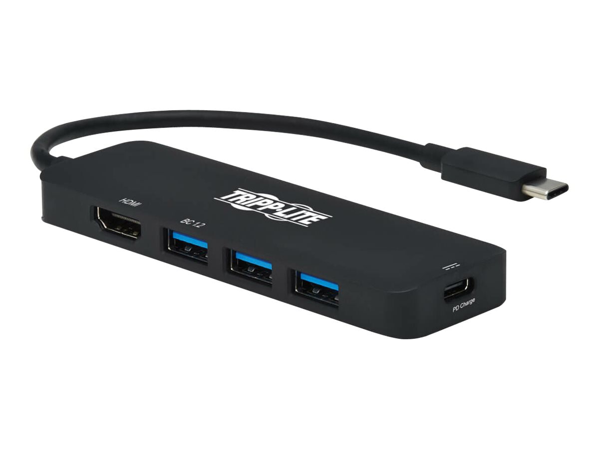 Tripp Lite USB C Multiport Adapter, 4K @ 60 Hz HDMI, 3 USB-A Hub Ports, 100W PD Charging, HDR, HDCP 2.2 - docking