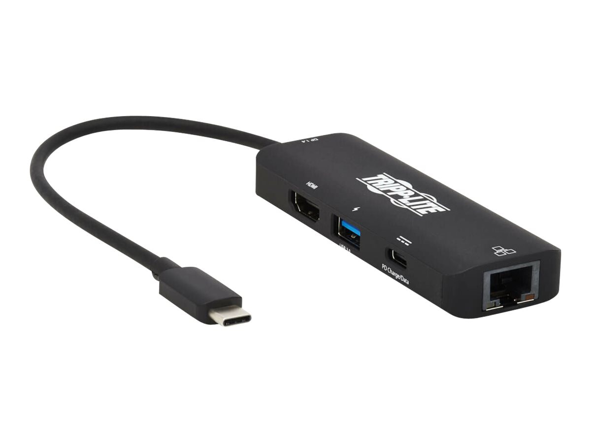 Tripp Lite USB C Multiport Adapter, 4K @ 60 Hz HDMI, USB-A, Gigabit Ethernet, 100W PD Charging, HDR, HDCP 2.2 - docking