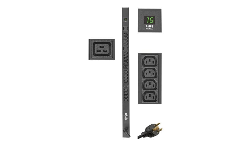 Tripp Lite PDU Metered 3.2-3.8kW 200-240V Single-Phase - 16 C13 & 4 C19 Outlets, C20/L6-20P Input, 10-ft. (3.05 m) Cord,