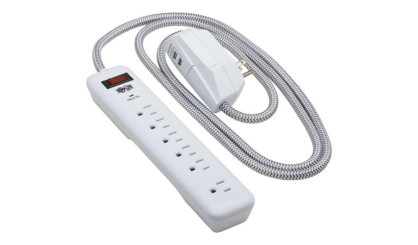 Tripp Lite Surge Protector 7-Outlet, 6 on strip/1 in detachable plug-, 2 USB Ports (2.4A Shared), Detachable Charger