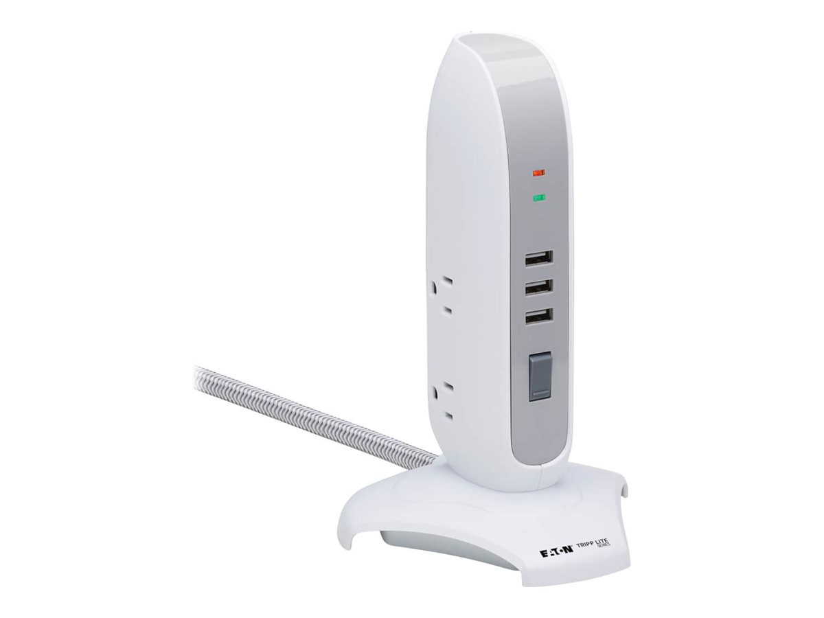 Tripp Lite Surge Protector Tower 5-Outlet with 3 USB Charging Ports 6ft Cord 5-15P White - surge protector - 1800 Watt