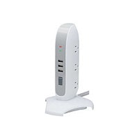Tripp Lite Surge Protector Tower 5-Outlet with 3 USB Charging Ports 6ft Cord 5-15P White - surge protector - 1800 Watt