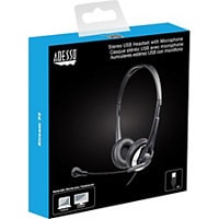 Adesso USB Stereo Headset with Adjustable Microphone- Noise Cancelling- Mono - USB - Wired - Over-the-head - 6 ft Cable