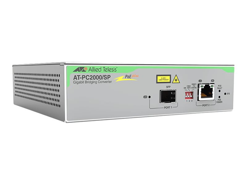 Allied Telesis AT PC2000/SP - fiber media converter - 10Mb LAN, 100Mb LAN, GigE - TAA Compliant