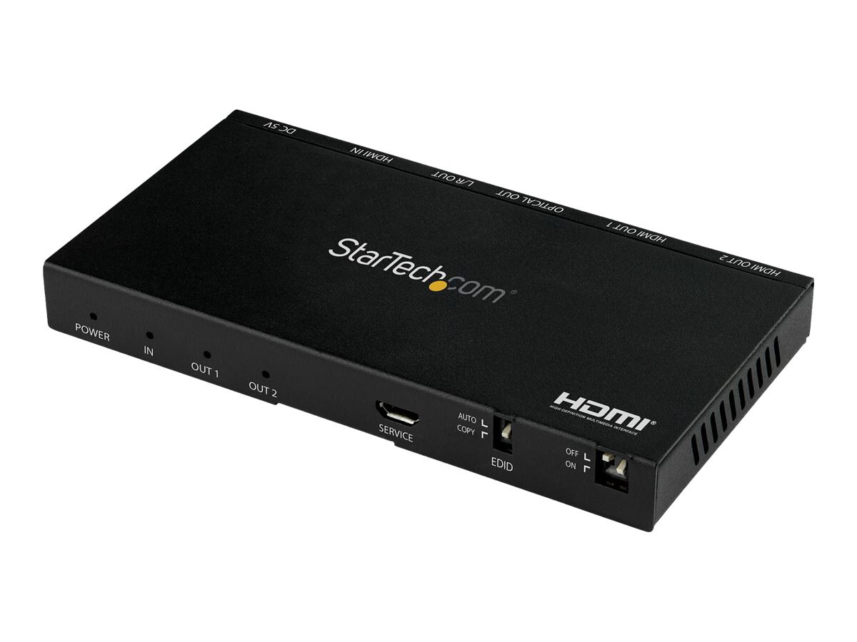 StarTech.com 2-Port HDMI Splitter (1x2), 4K 60Hz UHD HDMI 2,0 Audio Video Splitter w/ Scaler and Audio Extractor, EDID