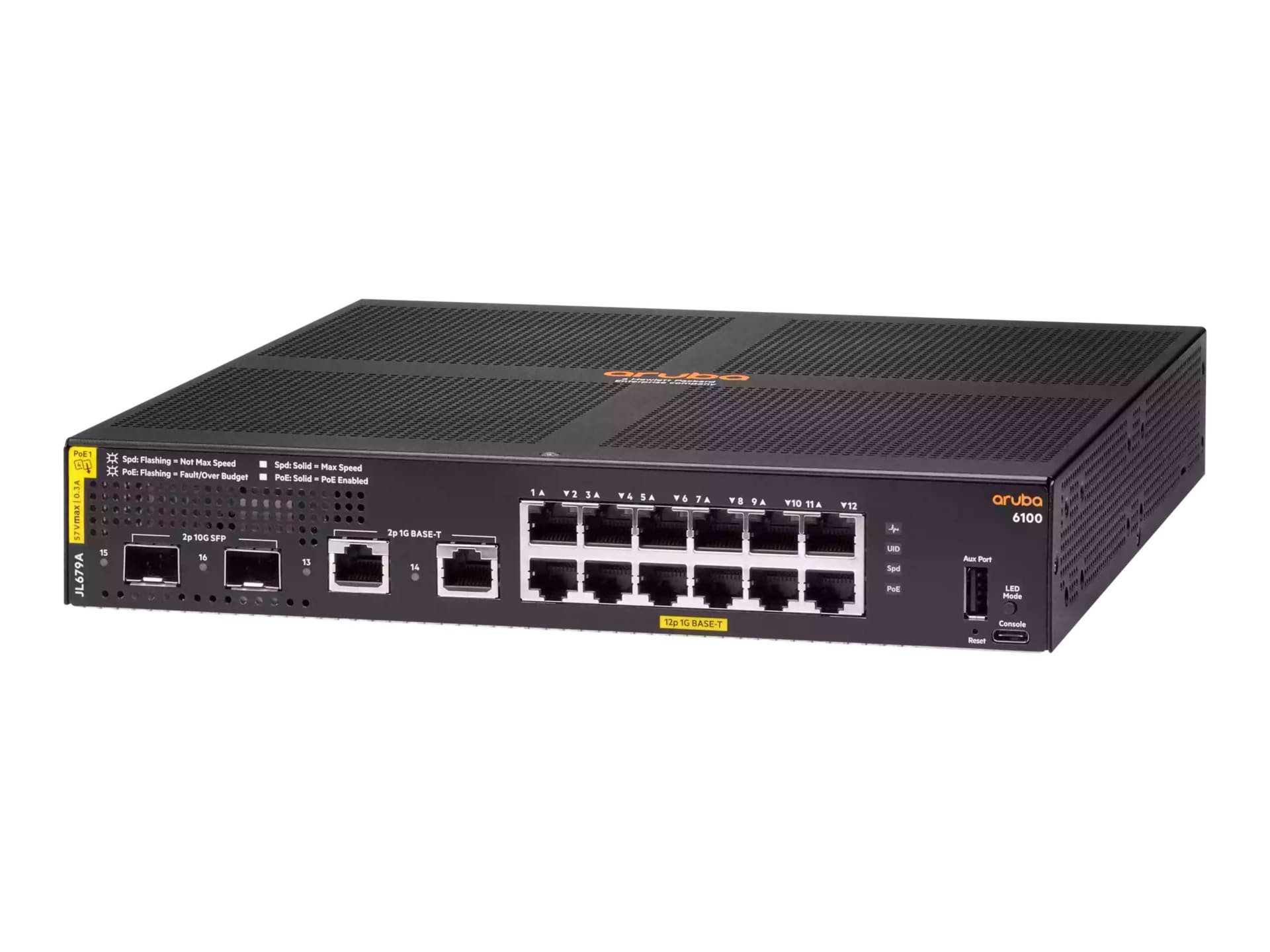 HPE Aruba 6100 12G Class4 PoE 2G/2SFP+ 139W Switch - switch - 16 ports - ma