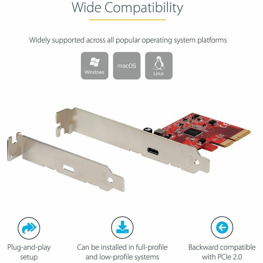 Thumbnail 6 of 7 for StarTech.com 1-Port USB 3.2 Gen 2x2 PCIe Card, USB-C 20Gbps PCI Express 3.0 x4, Data Only, Windows/macOS/Linux, TAA