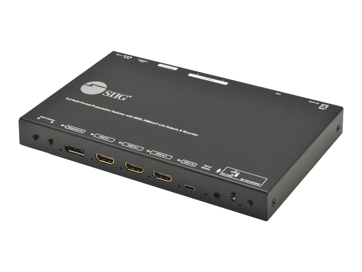 SIIG 5x3 Multi-Format 4K 60Hz Presentation Switcher & Recorder 5x3 switcher / AV recorder / HDBaseT converter - TAA
