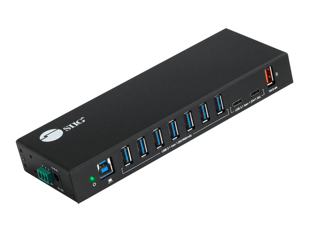 SIIG 10-Port Industrial USB 3.1 Gen 1 Hub with Dual USB-C & Charging - hub